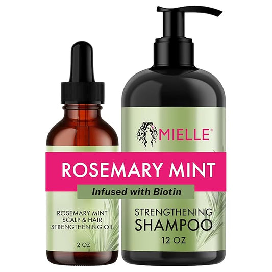 Mielle Organics Rosemary Mint Strengthening Hair Oil and Shampoo