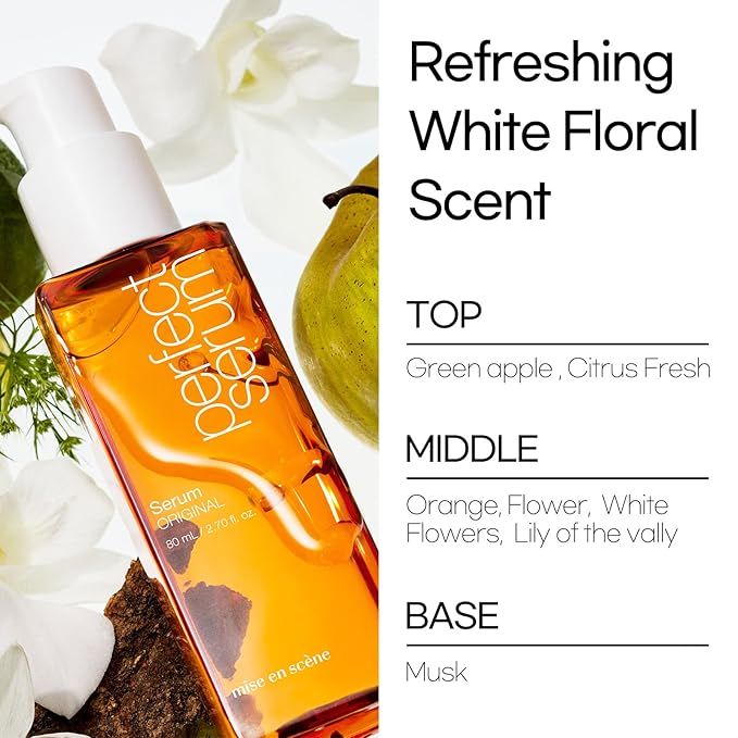 Mise En Scene Perfect Serum Original - Heat Protectant Hair Oil for Frizzy & Dry | Argan Oil | Visibly Smooths & Softens | Add Shine All Hair Types | Damage Repair | Fruity Floral Scent, 3.71 Fl Oz.