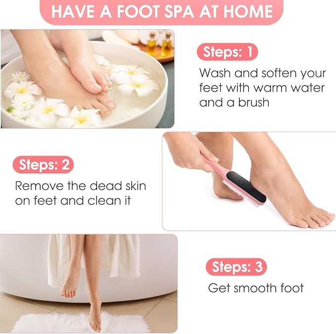 Foot File Callus Remover - Dead Skin Nano Glass Remover for Feet with Soft Brush, Professional Pedicure Tool for Home Foot Care - Pink
