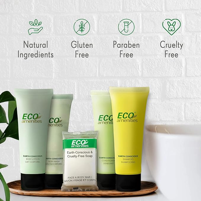 ECO amenities Travel Essentials Toiletry Kit - 150-Piece Hotel Toiletries Bulk Set - Shampoo & Conditioner Pack - Travel Body Wash & Bar Soap - 30ml Shampoo/Conditioner, 30ml Body Wash/Lotion,28g Soap