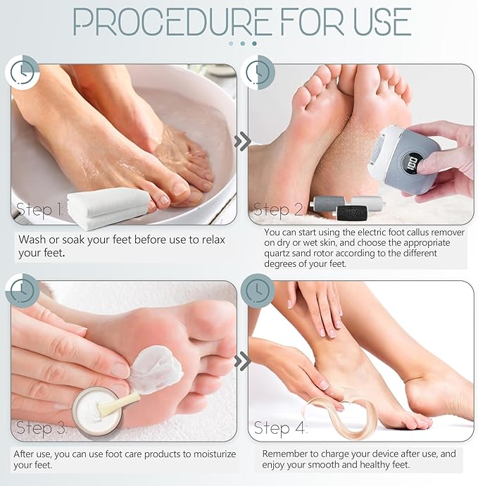 Electric Foot Callus Remover, Rechargeable & Waterproof Pedicure Tool with 3 Roller Heads, 2 Speeds for Dead, Hard, Cracked, Dry Skin Care