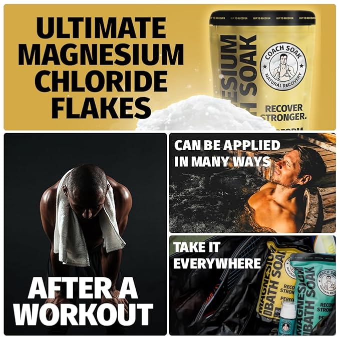 Coach Soak Recovery Bath Soak - Alternative to Epsom Salt Bath Soak - Fast-Absorbing Pure Magnesium Flakes with 21 Minerals, Bath Salts & Essential Oils - 9 lb (Pack of 3)