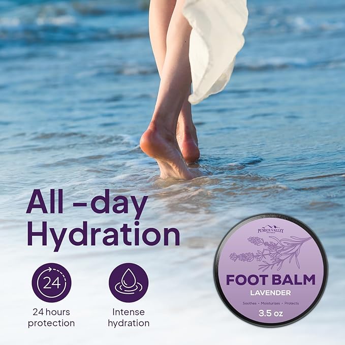 Pumice Valley Foot Balm Cream for Dry Cracked Heels and Feet - Natural Foot Moisturizer Balm for Calluses and Dry Feet Treatment - Lavender Foot Lotion 3.5 Oz