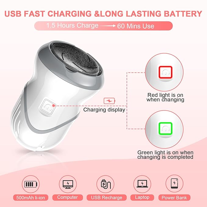 Professional Electric Feet Callus Remover,Portable Rechargeable Foot File Pedicure Tools with Vacuum Adsorption Foot Grinder 2 Speed 3 Grinding Heads, Ideal for Dead Skin/Powerful Exfoliation