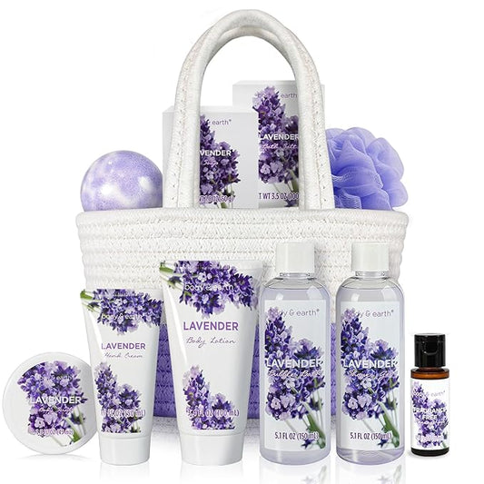 Spa Gift Baskets for Women - Body & Earth 11pcs Lavender Gift Sets with Bubble Bath, Shower Gel, Body Lotion, Birthday Gifts for Women, Spa Kit for Mom Gifts, Purple Gifts, Christmas Gifts for Her
