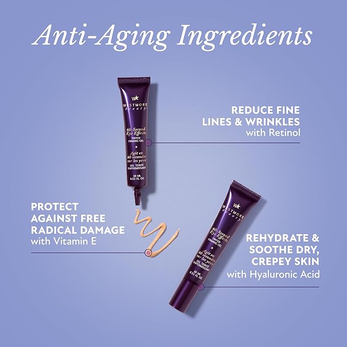 Westmore Beauty 60 Second Effects Tinted Firming Gel - Under Eye Cream For Puffiness And Bags Under Eyes - 20 mL Light to Medium - 0.68 Fl Oz