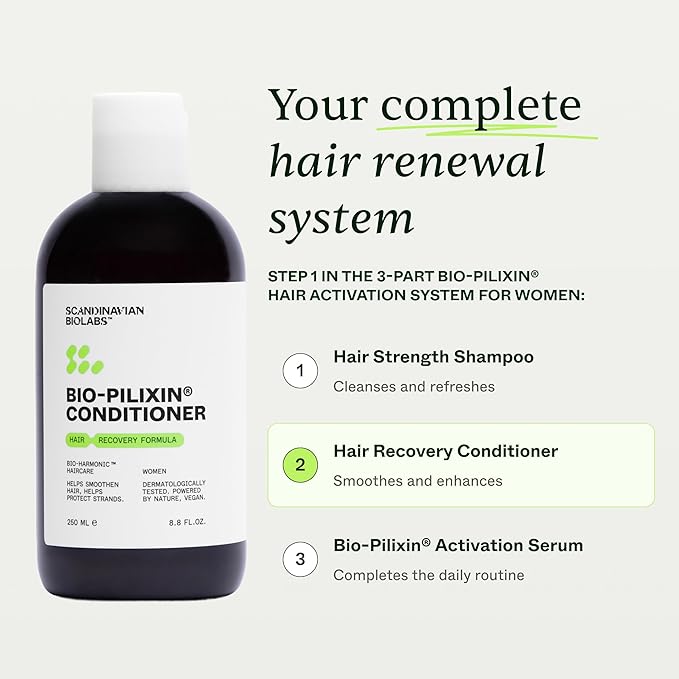 Scandinavian Biolabs Bio-Pilixin® Conditioner For Women | Prevents Split & Damaged Ends, Restores Weak Hair, Supports Scalp Vitality, Dermatologically Tested, Made in Denmark, 250 mL/ 8.8 Oz