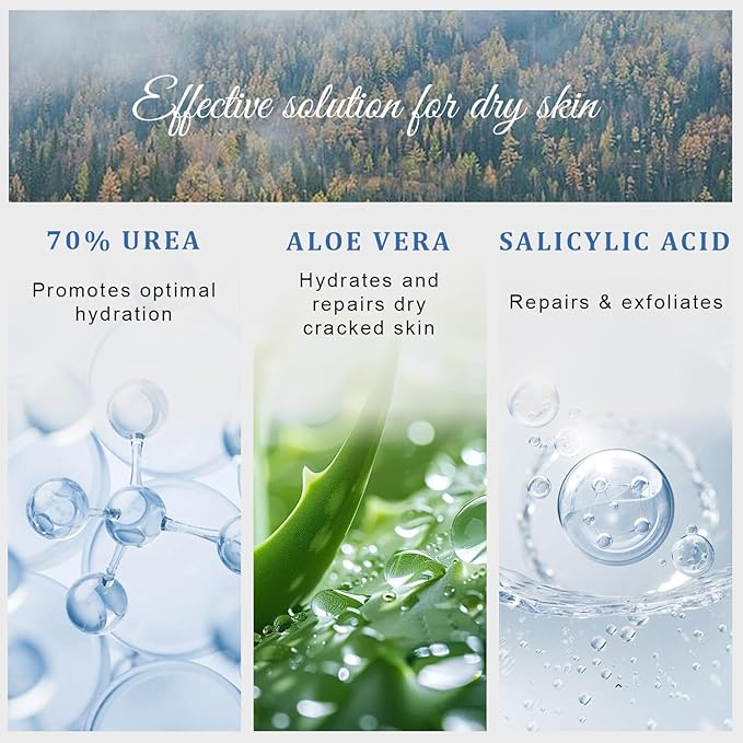 10.1 Oz - Urea Cream 70% plus Salicylic Acid 2% for Dry Cracked Feet, Heels, Knees, Elbows and Hands, Moisturizes, Softens and Removes Calluses Dead Skin