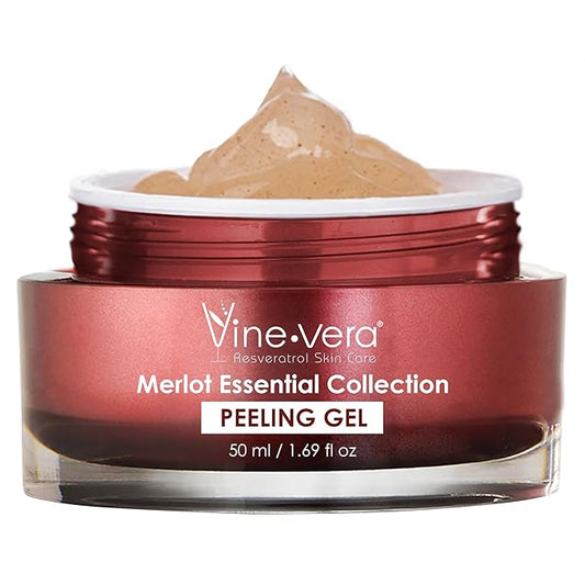 Vine Vera Merlot Facial Peeling Gel - Face and Body Scrub - Exfoliating Gel for Dry, Sensitive, Mature Skin - Face Peel with Resveratrol - 1.69 Fl Oz