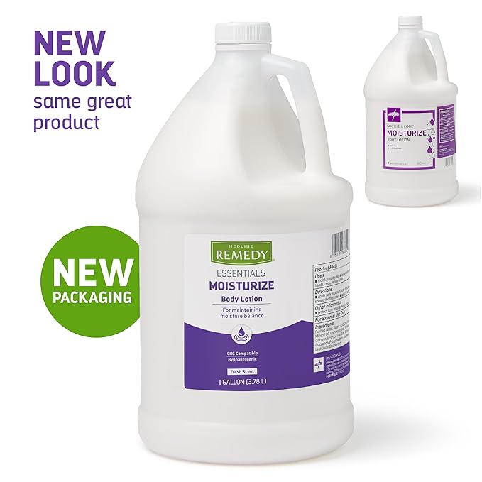 Medline Remedy Essentials Moisturizing Body Lotion (1 Gallon Bottle), 1 Count, Fresh Scent, Hydrating, Non-Greasy, For Dry Skin, Hypoallergenic, Men, Women, Elderly