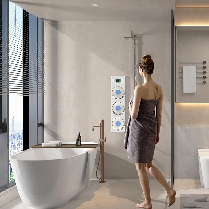 Wall Mounted Shower Back Scrubber, Electric Dry Brushing Body Bush with 3 Speed Adjustment and 3 Adjustable Levels, IPX7 Waterproof Shower Brush for Body with Intelligent Display Screen