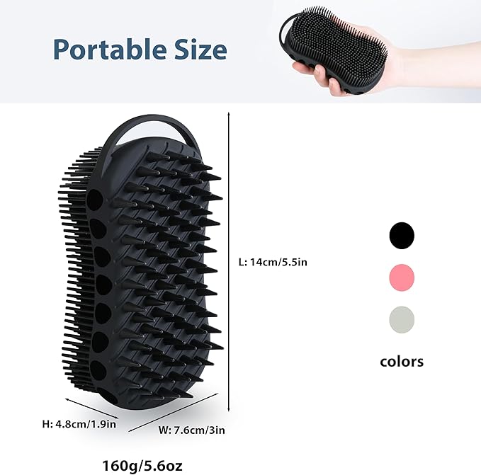 MtBoi 2PC Double-Sided Exfoliating Silicone Body Scrubber, 2-in-1 Bath Scrubber, Shampoo Brush, Silicone Loofah for All Skin Types, Shower Body Scrubber, Easy to Clean, Lather Well (Black&Pink)