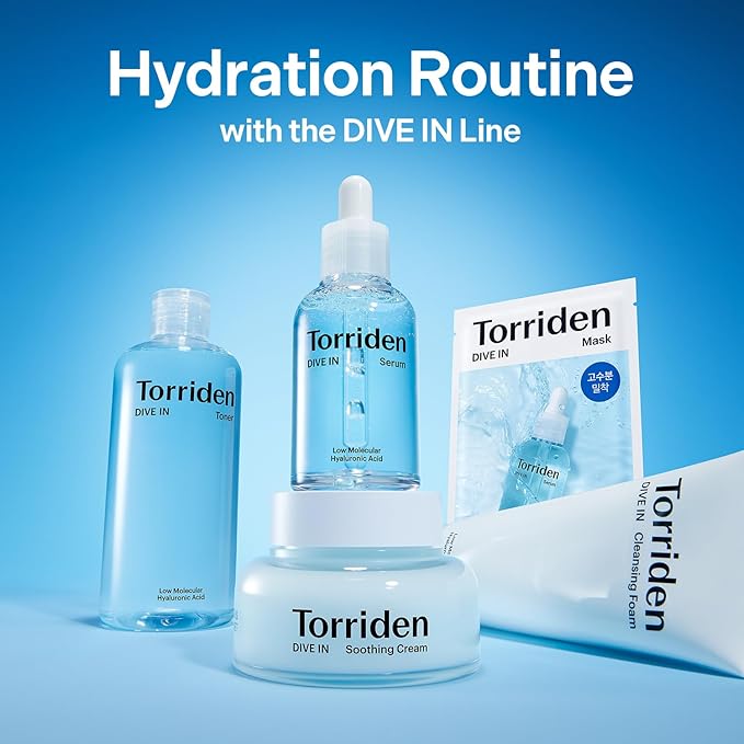 Torriden DIVE IN Trial Kit | Hyaluronic Acid Infused Daily Skincare Kit - 4 Step Regimen with Foam Cleanser, Facial Toner, Serum, and Cream | Travel Essential | Holiday Gift Stocking Stuffer