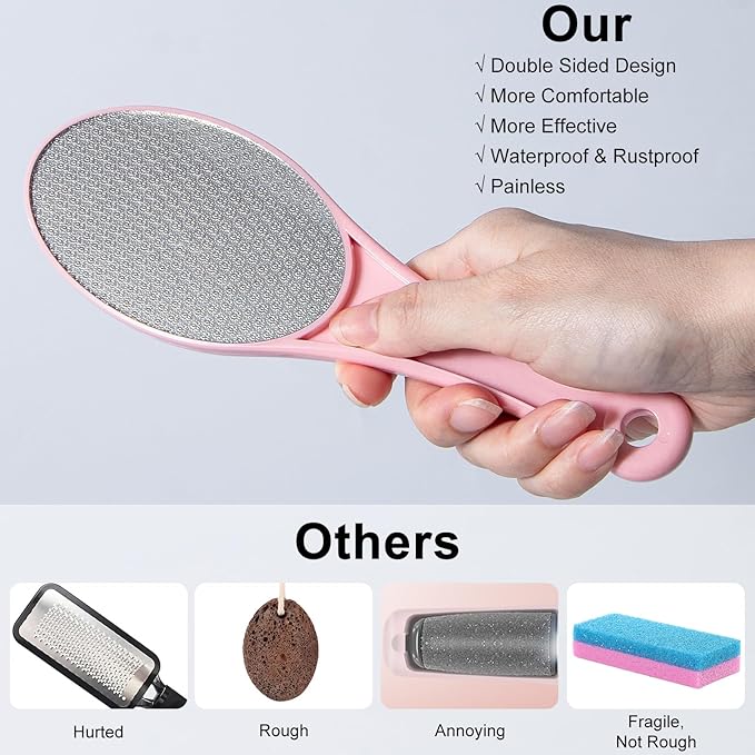 Nano Glass Foot File Callus Remover, 2 Pack Hard and Dead Skin Remover for Feet, Double Sided Foot Scrubber Hygienic Pedicure Tool, Hair Eraser for Softer and Smoother Feet Hands, Green & Pink