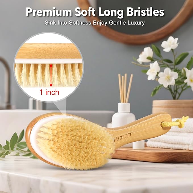 Dry Brushing Body Brush, Exfoliating Dry Brush with Boar Bristles, Soft Shower Brush for Cleaning Body, Improving Blood Circulation and Lymphatic Drainage,Skin Care(Premium Soft Bristle)
