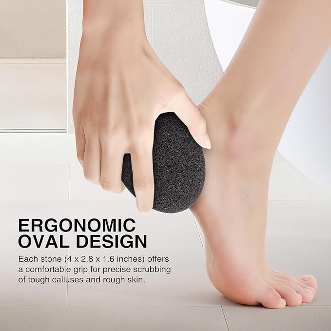 Natural Pumice Stone Set - 3-Pack Oval-Shaped Volcanic Lava Foot Scrubber Files for Callus, Corn, Cracked Heel, and Dead Skin Exfoliation, 4 x 2.8 x 1.6 Inches