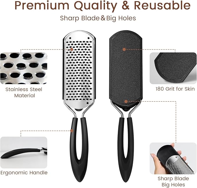 Detachable Colossal Foot Rasp Scraper Big Hole, Professional Pedicure Tool Stainless Steel Dead Skin Remover Foot Scrubber Foot Rasp Callus Remover Heels Repair for Dry and Wet Feet
