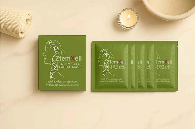 Face Mask, Anti-Aging Sheet Mask with Stem Cell Growth Factors, Hydrating, Rejuvenating, Bio-Cellulose, 4 Count