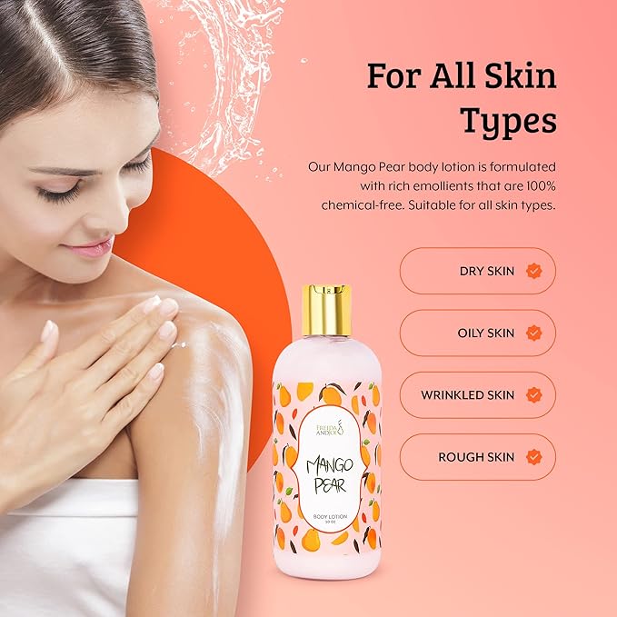 Freida and Joe Scented Body Lotion For Women, Deep Moisturizing Hand Cream, Womens Luxury Stocking Stuffers & Fragrance Gifts That Smell Good, 10oz (Mango Pear)