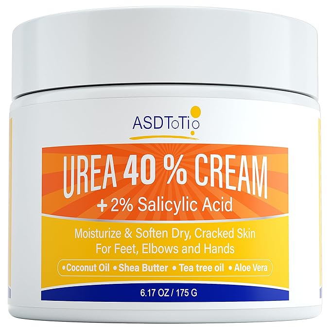 Urea Cream 40% - Foot Care for Dry Cracked Heels, Foot Lotion - With 2% Salicylic Acid, Tea Tree Oil, Shea Butter, Aloe Vera - For Feet, Hands, Heels, Elbows, Knees and More - 6 oz