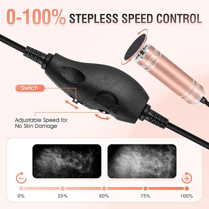 Electric Foot File Callus Remover: Adjustable Speed Feet File Grinder with 60 Pcs Sandpaper Discs - Professional Pedicure Tools for Dead Skin Calluses (Gold)