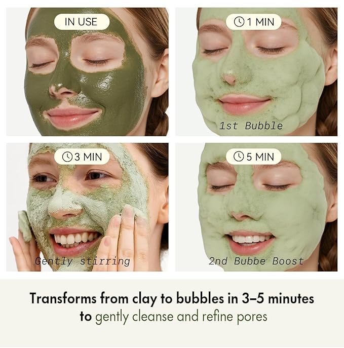 Holy Basil Bubble Deep Mask, Fast & Re-Bubbling Carbonated Clay Mask with Natural Mineral-Rich Mud for Pore Cleansing, Blackhead Removal & Balance Oil, Gentle & Fun Purifying Face Care, 3.53 Oz