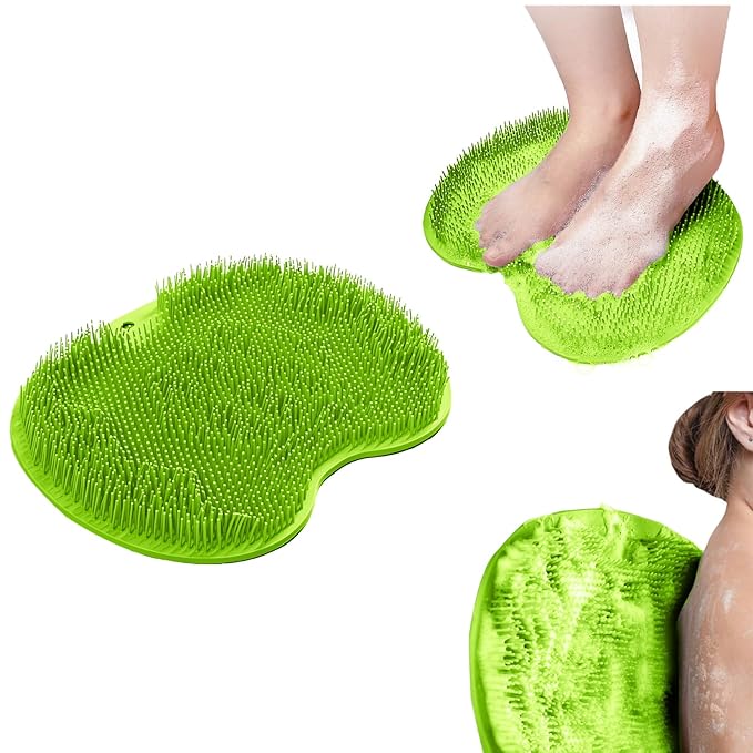 Shower Foot Scrubber Mat with 3 Types of Upgraded Brushes for Massage, Shower Back Scrubber with Micro suction cups,Non Slip Bathtub Shower Scrubber for Body at Home Spa(Sage)