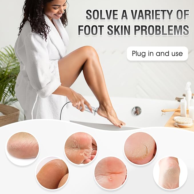 Electric Foot File Callus Remover: Adjustable Speed Feet File Grinder with 60 Pcs Sandpaper Discs - Professional Pedicure Tools for Dead Skin Calluses (Sliver)