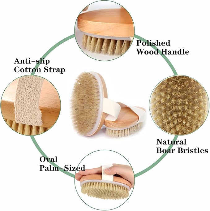Dry Brushing Body Brush with Soft and Stiff Natural Bristles, Body Exfoliating/Massage Scrub Brush for Cellulite and Lymphatic, Improve Your Circulation, 4 Pack