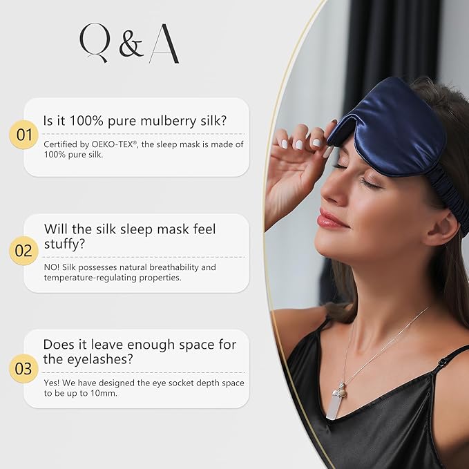 ZIMASILK Adjustable 22 Momme 100% Pure Mulberry Silk Sleep Mask, 3D Contoured Cup Eye Mask for Sleeping, Super Soft Breathable Blindfold, Perfect Blocks Light for Sleeping (Black)