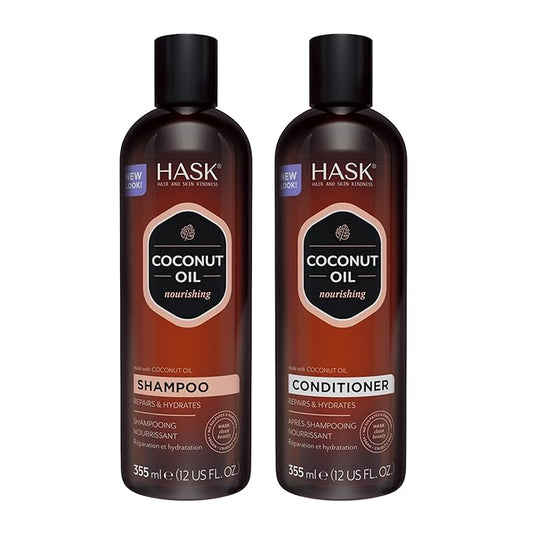 HASK Coconut Nourishing Shampoo + Conditioner Set | For All Hair Types, Sulfate-Free, Paraben-Free, Gluten-Free, Cruelty-Free, Color Safe | 12oz each
