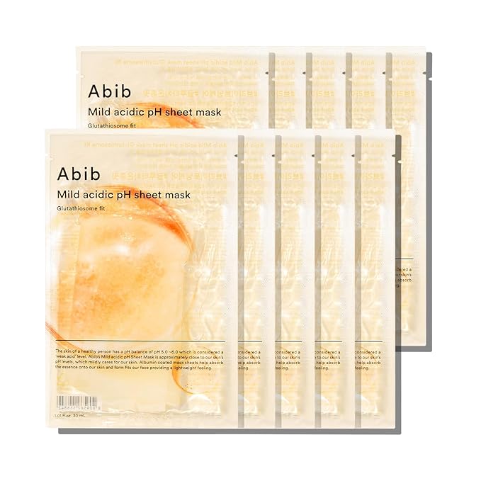 Abib Mild Acidic Ph Sheet Mask Glutathiosome Fit 10 Sheets (Skin Tone) I Korean Face Mask for Sensitive Skin, Soothing & Redness Relief, Daily Skincare Treatment, K-Beauty Sheet Mask