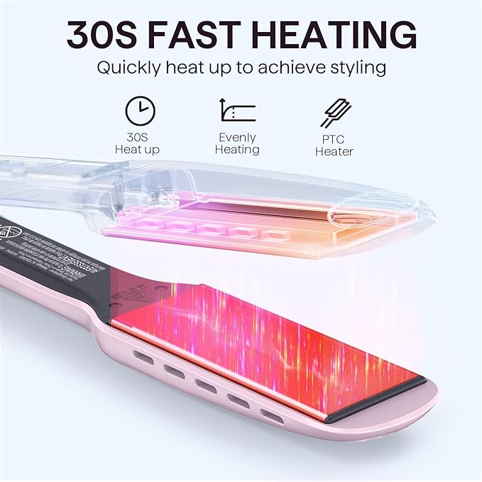 Wavytalk Wet to Straight Hair Straightener, Titanium 1.75 Inch Wide Vent Sesh Flat Iron for Damp or Dry Hair, Straightener with Dual Voltage Leave Silky Smooth Look, 20% Faster Styling, Pink