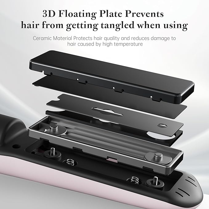 Mini Cordless Hair Straightener and Curler 2 in 1, Mini Portable Flat Iron Adjustable 350°F-420°F Travel Hair Straighteners LED Display/5000mAh Ceramic Flat Iron Hair Straightener for Women Men(Pink)