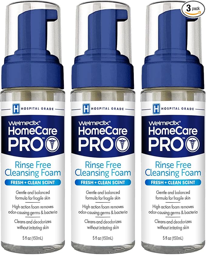 Welmedix Rinse Free Cleansing Foam, 3 in 1 Body Wash, Shampoo and Personal Cleanser for Elderly, Incontinence and Infant Care, Hospital Grade, Sulfate Free, Paraben Free (Pack of 3)