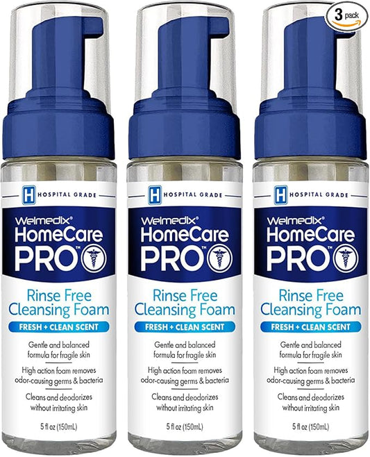 Welmedix Rinse Free Cleansing Foam, 3 in 1 Body Wash, Shampoo and Personal Cleanser for Elderly, Incontinence and Infant Care, Hospital Grade, Sulfate Free, Paraben Free (Pack of 3)