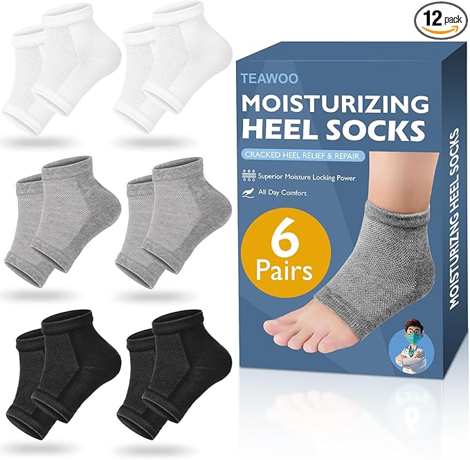 6 Pairs Moisturizing Heel Socks for Cracked Heel Treatment, Foot Care Toeless Socks to Soften and Hydrate Dry Cracked Feet Heels, Cracked Heel Repair Socks, Gel Socks for Dry Cracked Feet