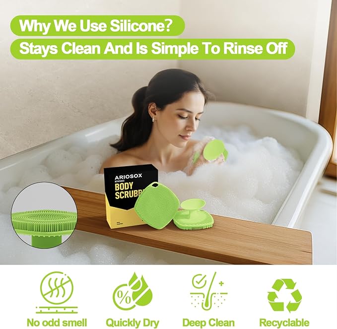 Silicone Body Scrubber, Gentle Texture Exfoliating Body Scrubber for Men and Women On Sensitive Skin, Soft Scrubber Produces Rich Form and Builds Up Lather, Getting a Deep Skin Clean (Green)