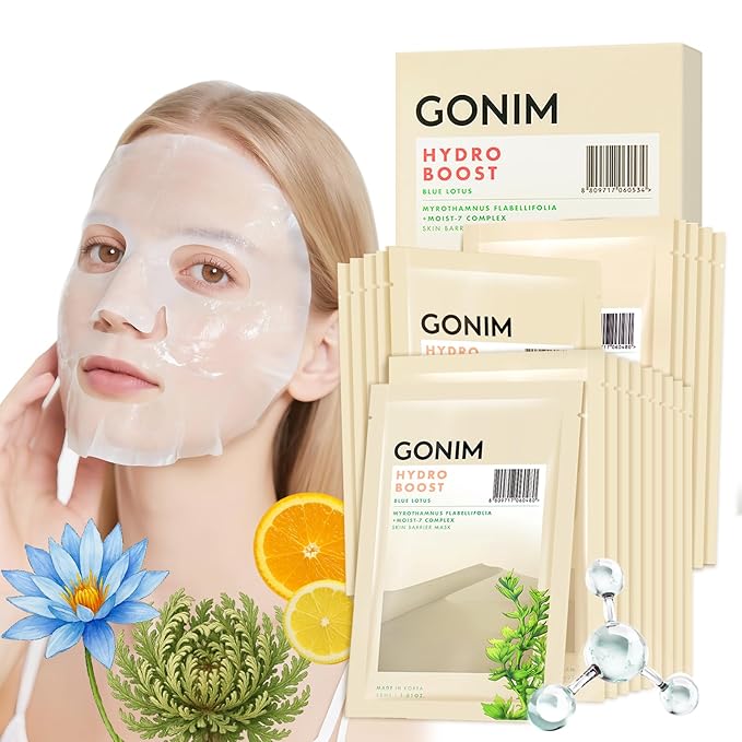 GONIM Face Mask Korean Skin Care with Hyaluronic Acid Serum & Collagen Activation, Hydrating Face Masks Skincare with Vitamin C, Moisturizing Sheet Mask for All Skin, Korean Face Mask 20 Sheets