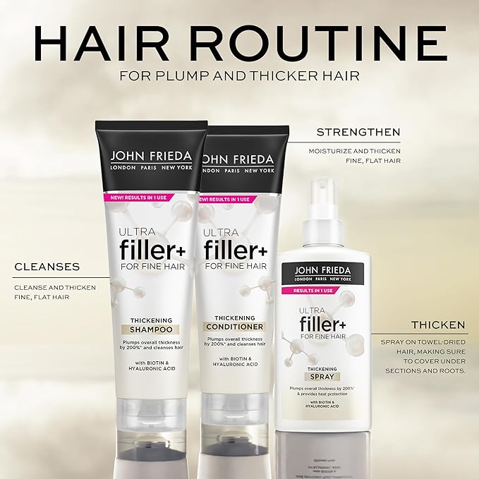 John Frieda ULTRAfiller+ Thickening Shampoo, Strengthening Shampoo for Damaged or Thin Hair, Infused with Biotin and Hyaluronic Acid to Strengthen Hair for Thicker Fuller Results, 8.3 Oz