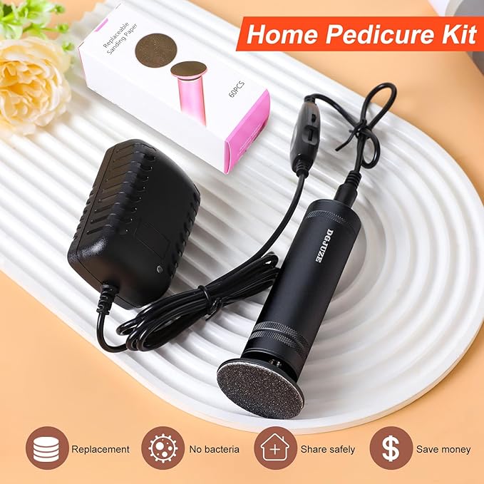 PowerPro Electric Foot Callus Remover,36W Professional 1200rpm Heavy Duty Metal Grinder for Dead Skin Automatic Foot Sander with 60pcs Sandpaper Pads for Home Use Pedicure Kit(Black)