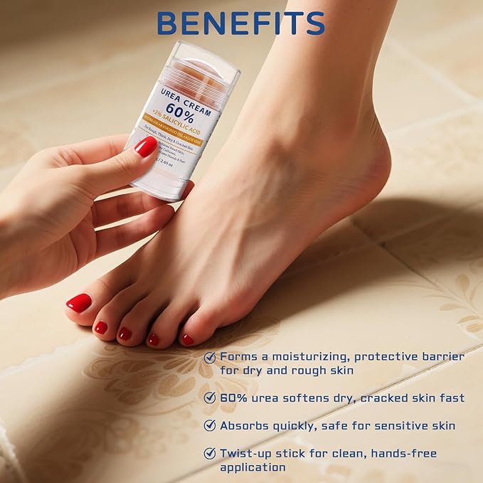 2.65 oz - 60% Urea with 2% Salicylic Acid Foot Hand Cream Stick - for Calluses Dry Hands, Elbows, Knees, Feet & Heels, 60 Percent Urea Lotion for Feet Maximum Strength - Hydrates & Softens Dry Skin