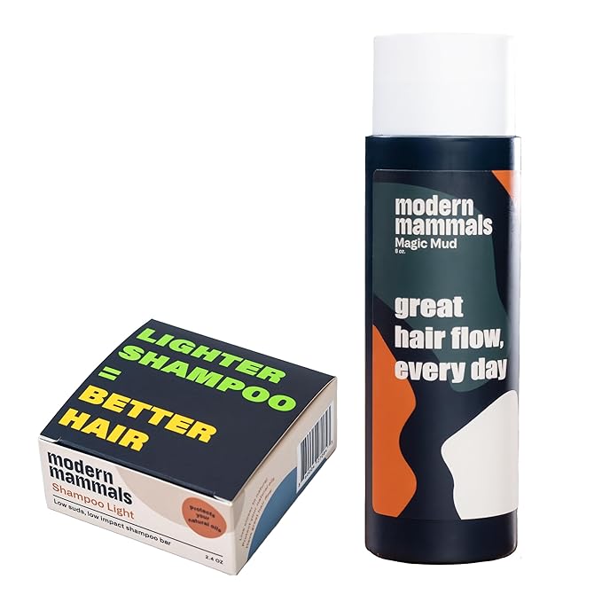 Modern Mammals Men's Shampoo Alternative I Sulfate Free CoWash I Enhances Natural Hair Volume I Lather Free, Cleansing, Hydrating, Replaces Conditioner, 2 in 1, I Barber Recommended I Bar + 8oz Bottle