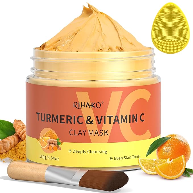 Turmeric Vitamin C Clay Mask| Deep Cleansing Facial Clay Mask for Dark Spots, Dull Skin, Refining Pores and Controlling Oil,Dark Spot Remover for Face,Face Masks Skincare-Gift for Him & Her