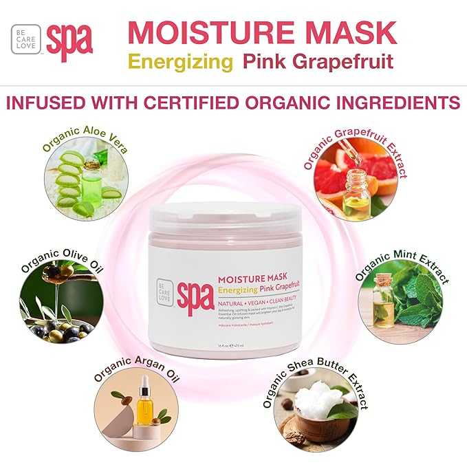 BCL SPA Organic Pink Grapefruit moisture mask for hands, foot mask, and body mask skin care spa treatment for women at home or professional spa with argan oil, olive oil, aloe vera, and kelp 16 fl oz