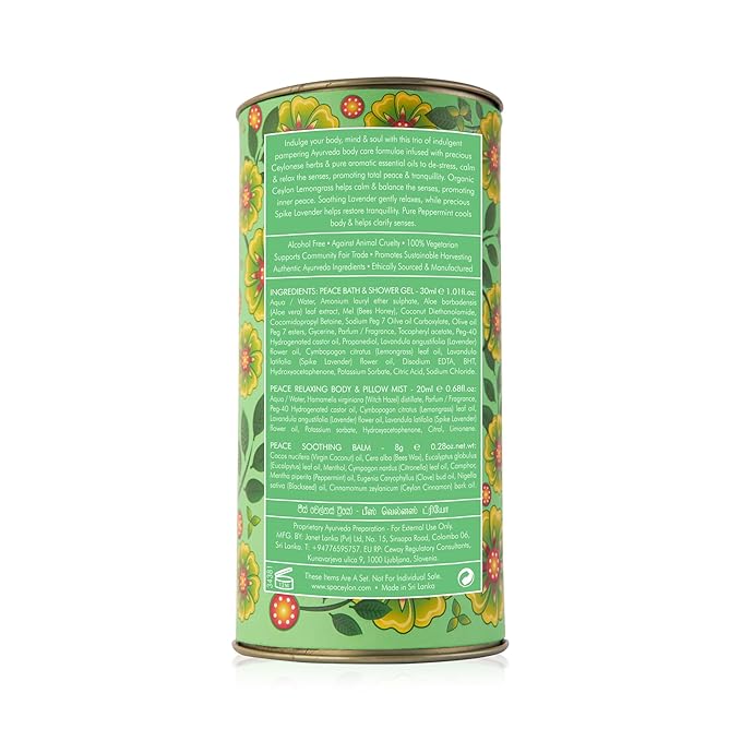 SPA CEYLON Peace Wellness Trio Set, Holistic Spa Essentials for Calming, Natural Ingredients, Ayurvedic Bath Gift Set, Shower Gel, Body Mist, Balm, Gift for christmas (150 g, Lemongrass)