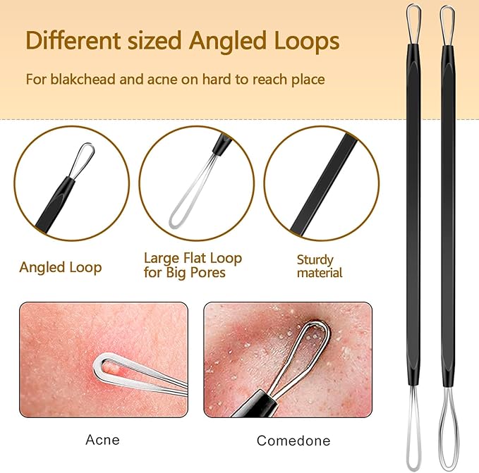 40pcs Pimple Popper Tool Kit Stainless Steel Blackhead Remover Tool Comedones Extractor for Forehead Facial Nose Lightweight Acne Needle Tool with Metal Case for Travel Home Use