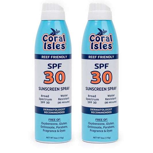 Coral Isles SPF 30 Sunscreen Spray - Hawaii Compliant - Oxybenzone & Octinoxate Free - Broad Spectrum - Water Resistant, 6 Fl Oz (Pack of 2)