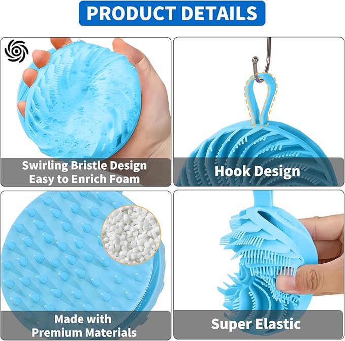 Larger Silicone Body Scrubber&Scalp Massager Hair Growth,Dual Sided Dual-Use,Exfoliating Body Scrubber,Wet&Dry Brush for Hair Massager Scalp,Silicone Shower Scrubber (Blue)