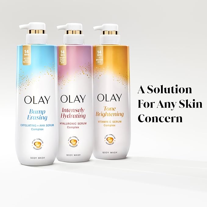 Olay Body Wash for Women, Tone Brightening Exfoliation, Vitamin C Serum Complex, Renew Moisture, Free of Parabens & Phthalates, Vitamin B3 Lameller Technology, For All Skin Types, 20 fl oz (Pack of 4)